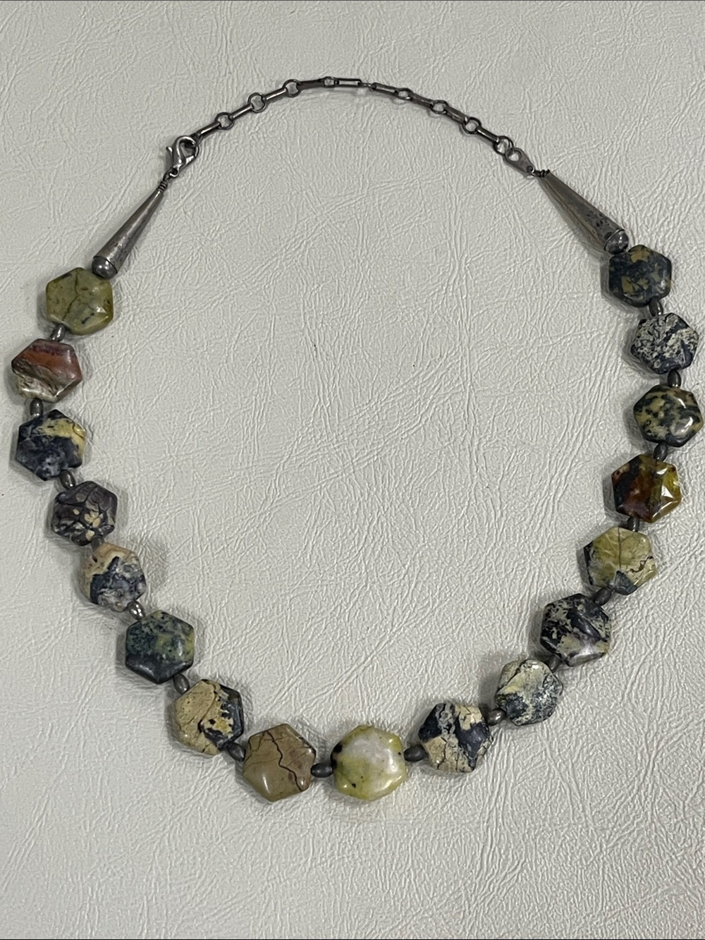 Hexagon Jasper Bead Necklace in Green Multi Tones